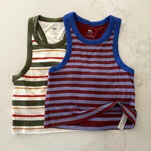 Madewell Variegated Rib Crop Tank Top Tee Shelf Bra Stripe Medium Lot of 2